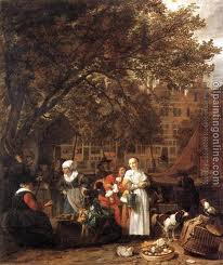 Vegetable Market in Amsterdam, c. 1657  1661, oil on canvas, Muse du Louvre, Dpartement des Peintures, Collection of Louis XVI, acquired at the Blondel dAzincourt sale, Paris, 1783